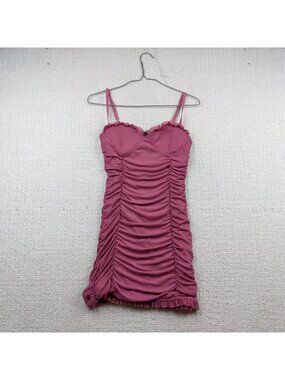 Y2K Pink Ruched Mini Dress  Corset Bustier Cocktail Sz M Fairycore Coquette